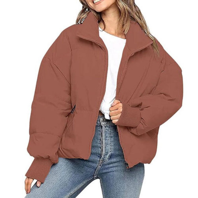 Long sleeved full zipper padded winter loose jacket casual down jacket