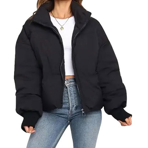 Women winter long sleeved full zipper loose down jacket 