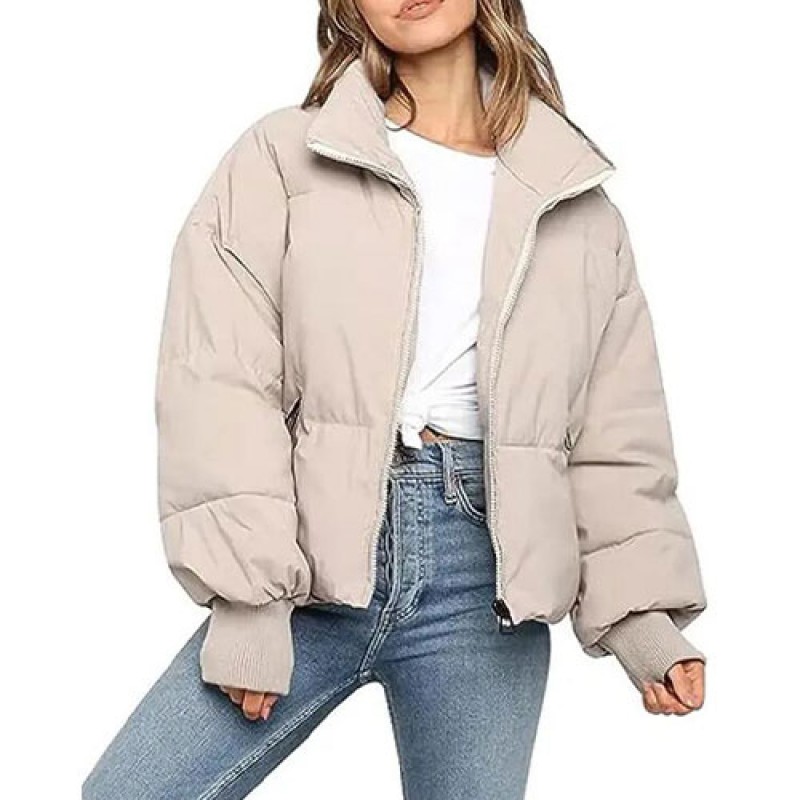 Women winter long sleeved full zipper loose down jacket