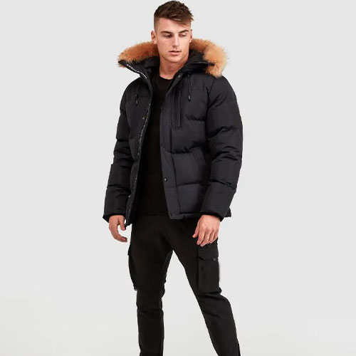 Men hooded winter parka coat