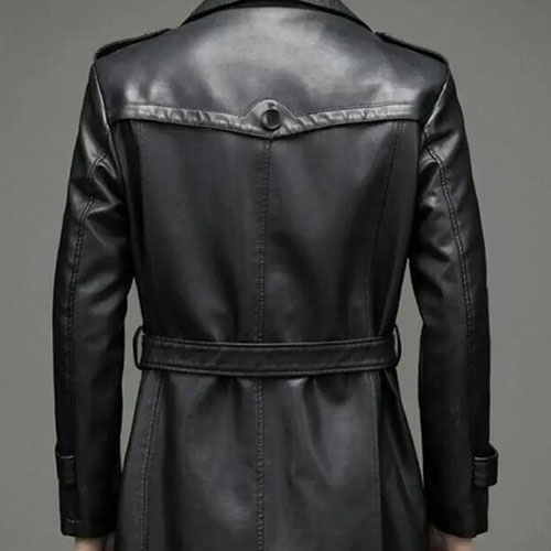 Men leather winter long handmade jacket 
